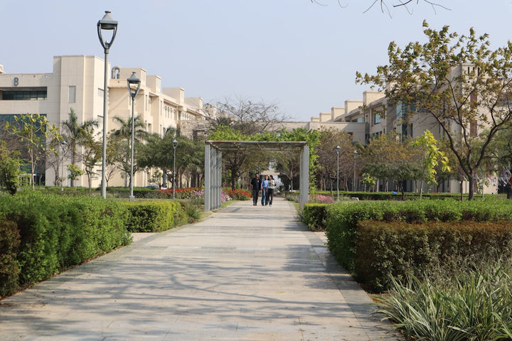 a couple of people that are walking down a path
