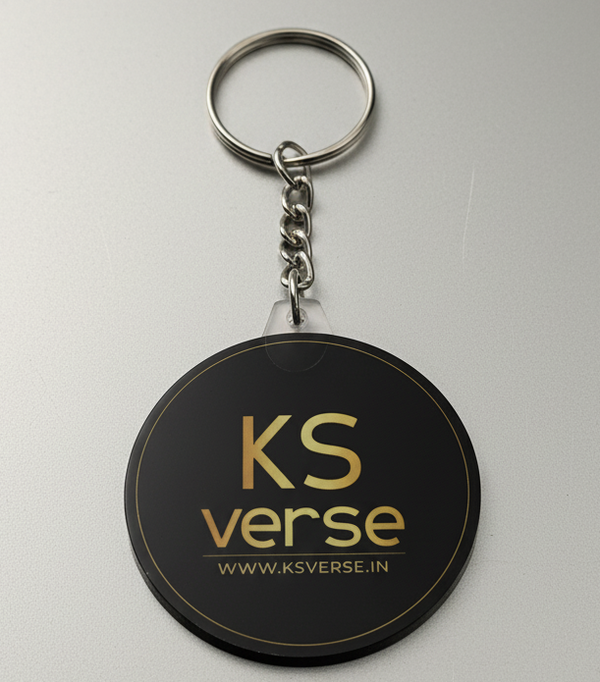 Keychain with 'KS verse' branding on a gray background