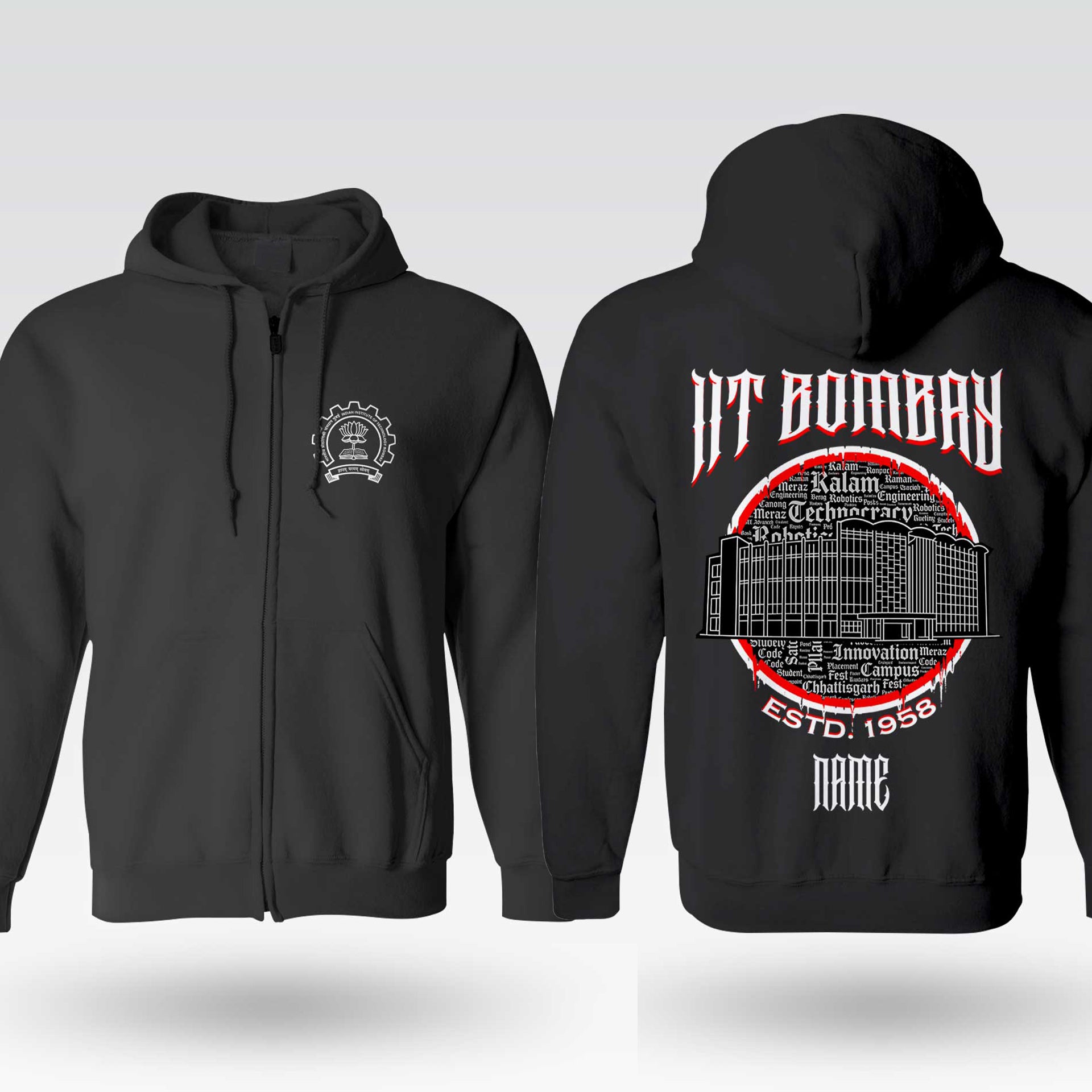 IIT Bombay Legacy Armour Zipper Jacket  (Print Your Name) – 320GSM