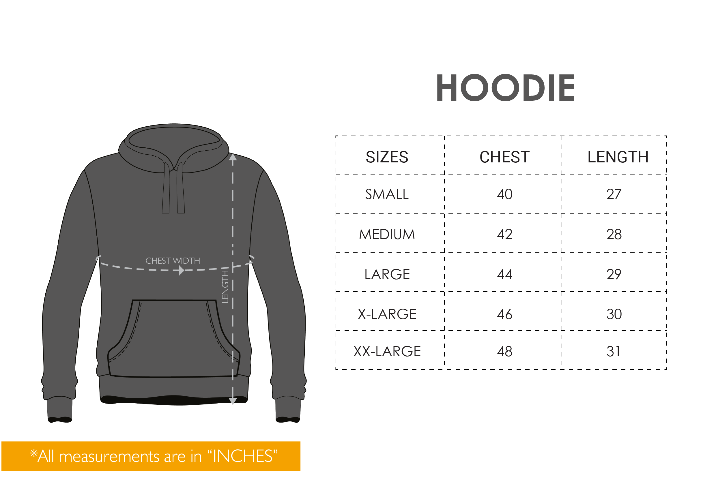 The IIM Nagpur Minimalist Hoodie - 320GSM Size Chart