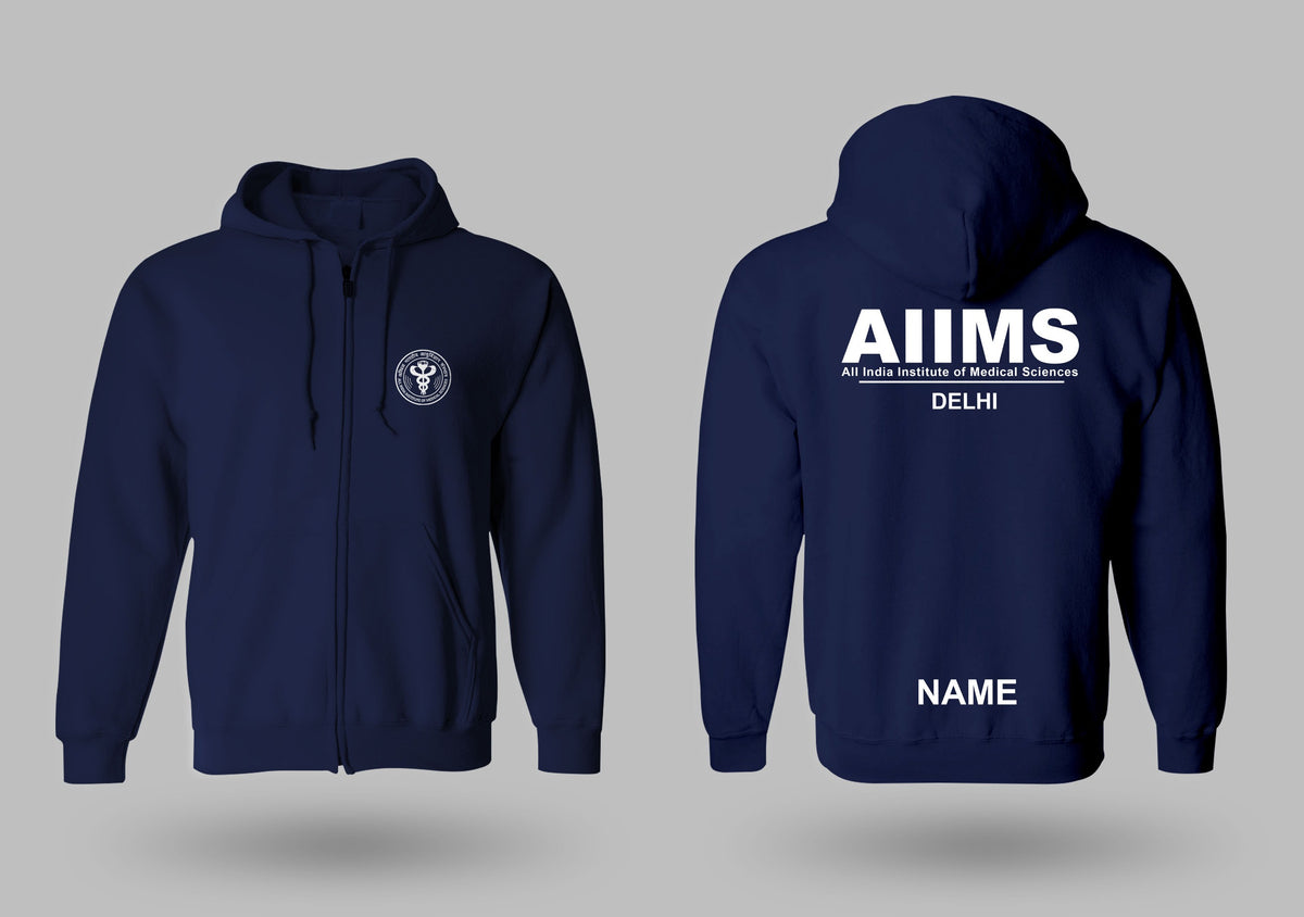 Navy blue Minimalist zipper jacket, AIIMS Delhi