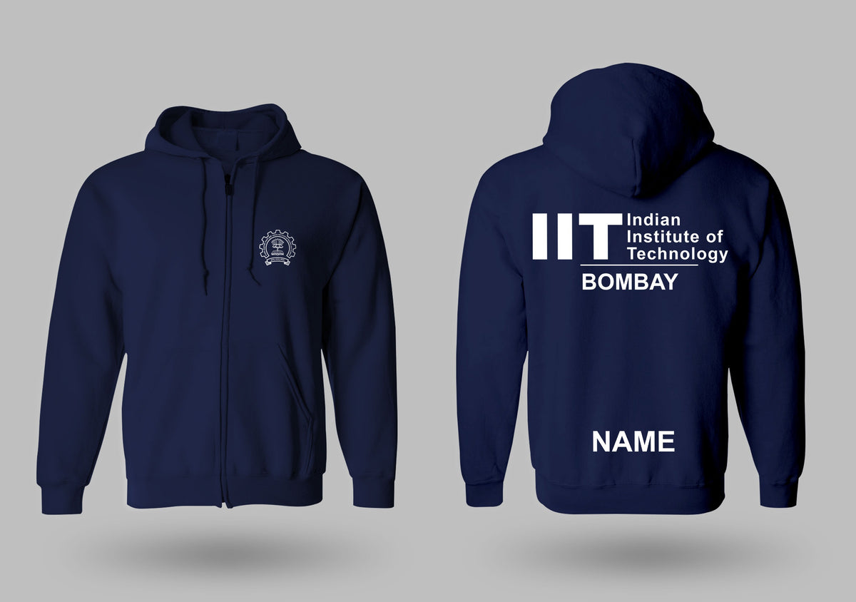 Navy blue Minimalist zipper jacket, IIT Bombay, front and back