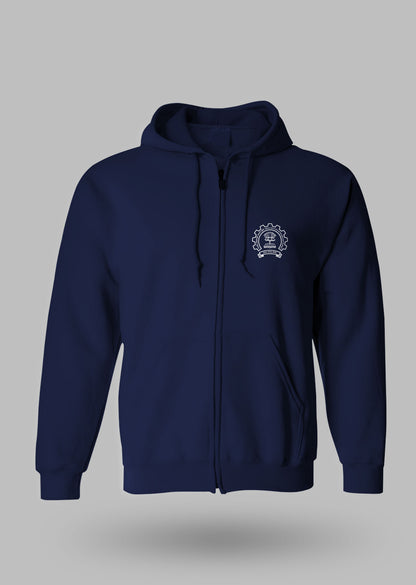 Navy blue Minimalist zipper jacket, IIT Bombay crest on the front