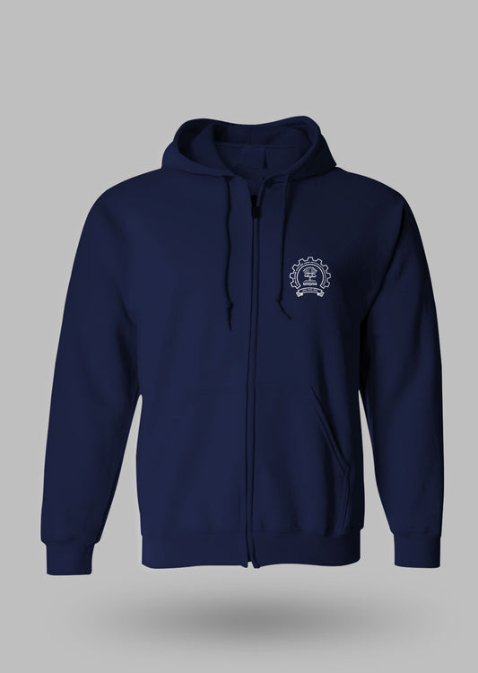 Navy blue Minimalist zipper jacket, IIT Bombay crest on the front