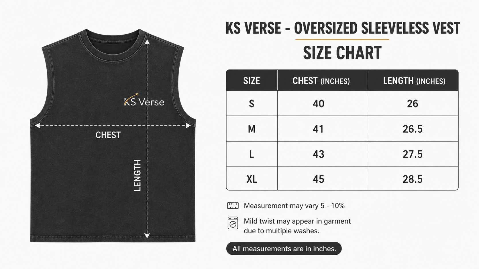 The Customisable Civil Dynamics Vest – 240GSM Size Chart